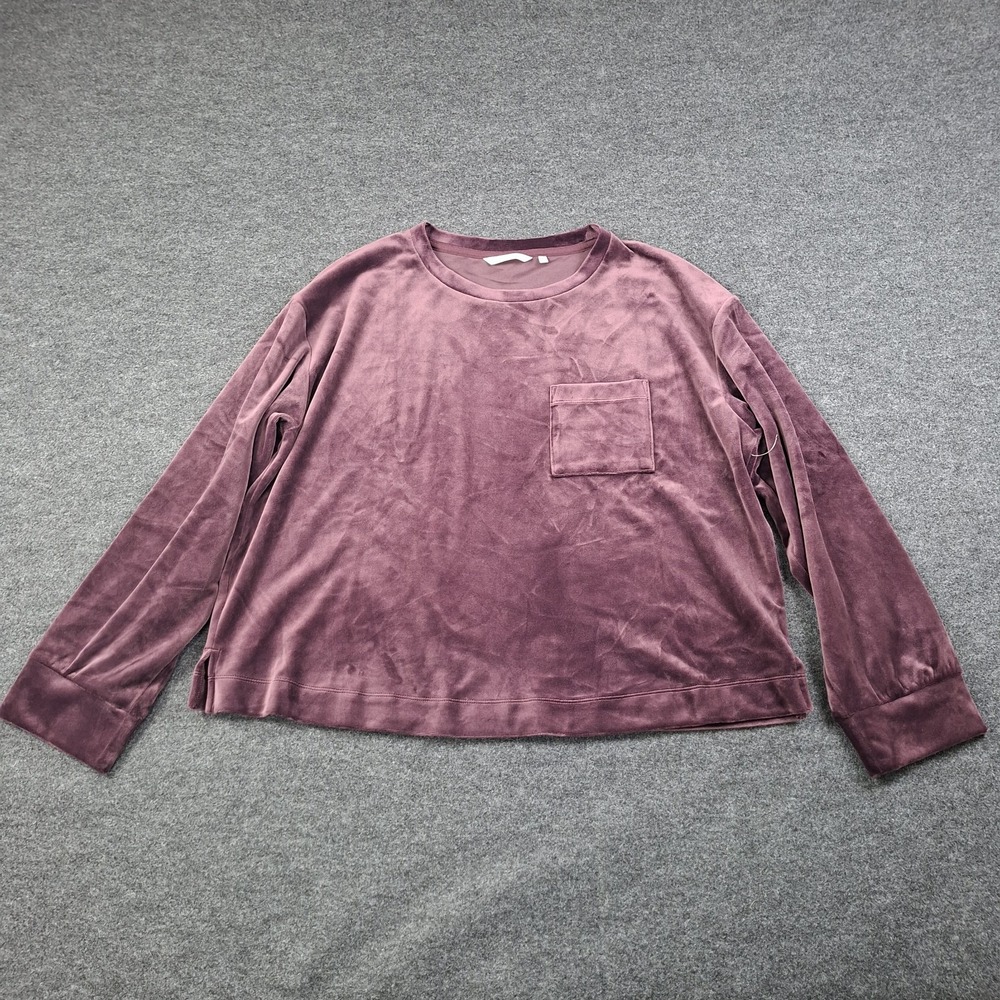 24/7 By Soma Velour Sweatshirt XL Merlot Women Velvet Cozy Soft Crewneck Boxy